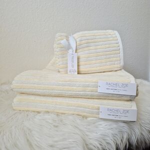 4pc Rachel Zoe Bath Towels set (2 Bath + 2 Hand Towels) Yellow Cream 100% cotton